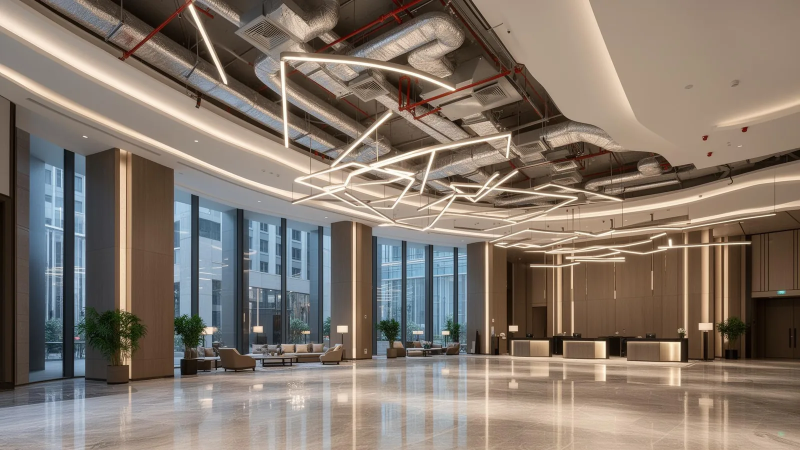 Modern lobby with integrated MEP systems